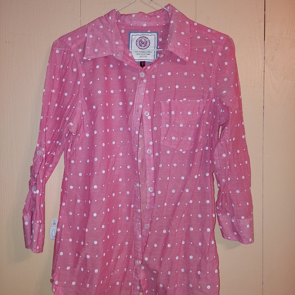 Pink and white button down long sleeve